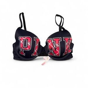 Victoria’s Secret PINK black & red plaid “PINK” graphic bra
Size 32D